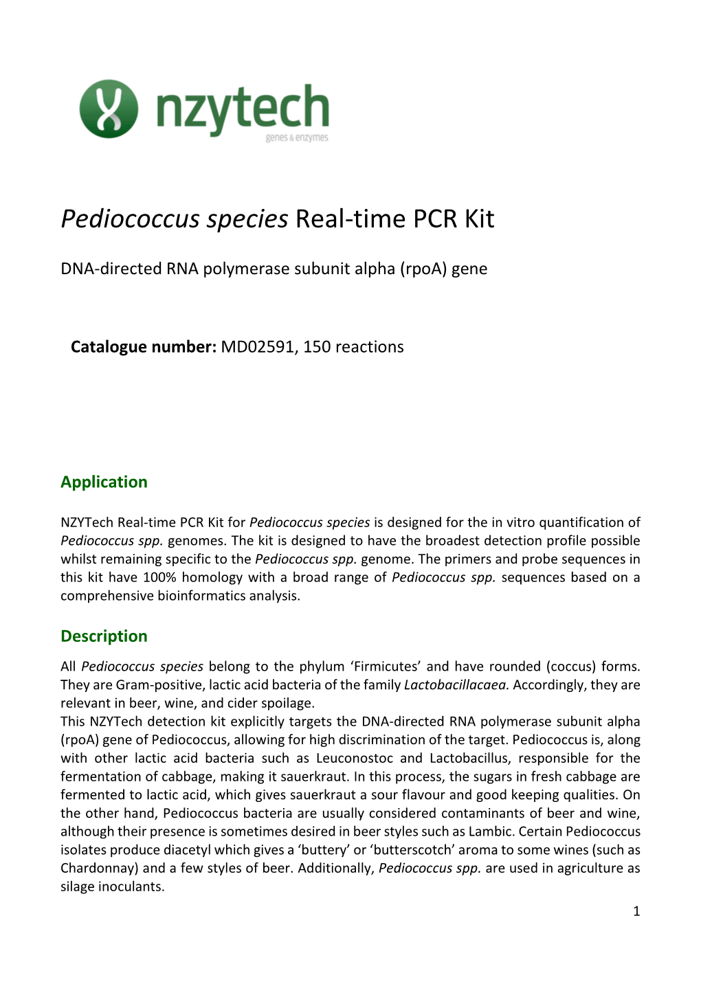 Pediococcus Species Real-Time PCR Kit