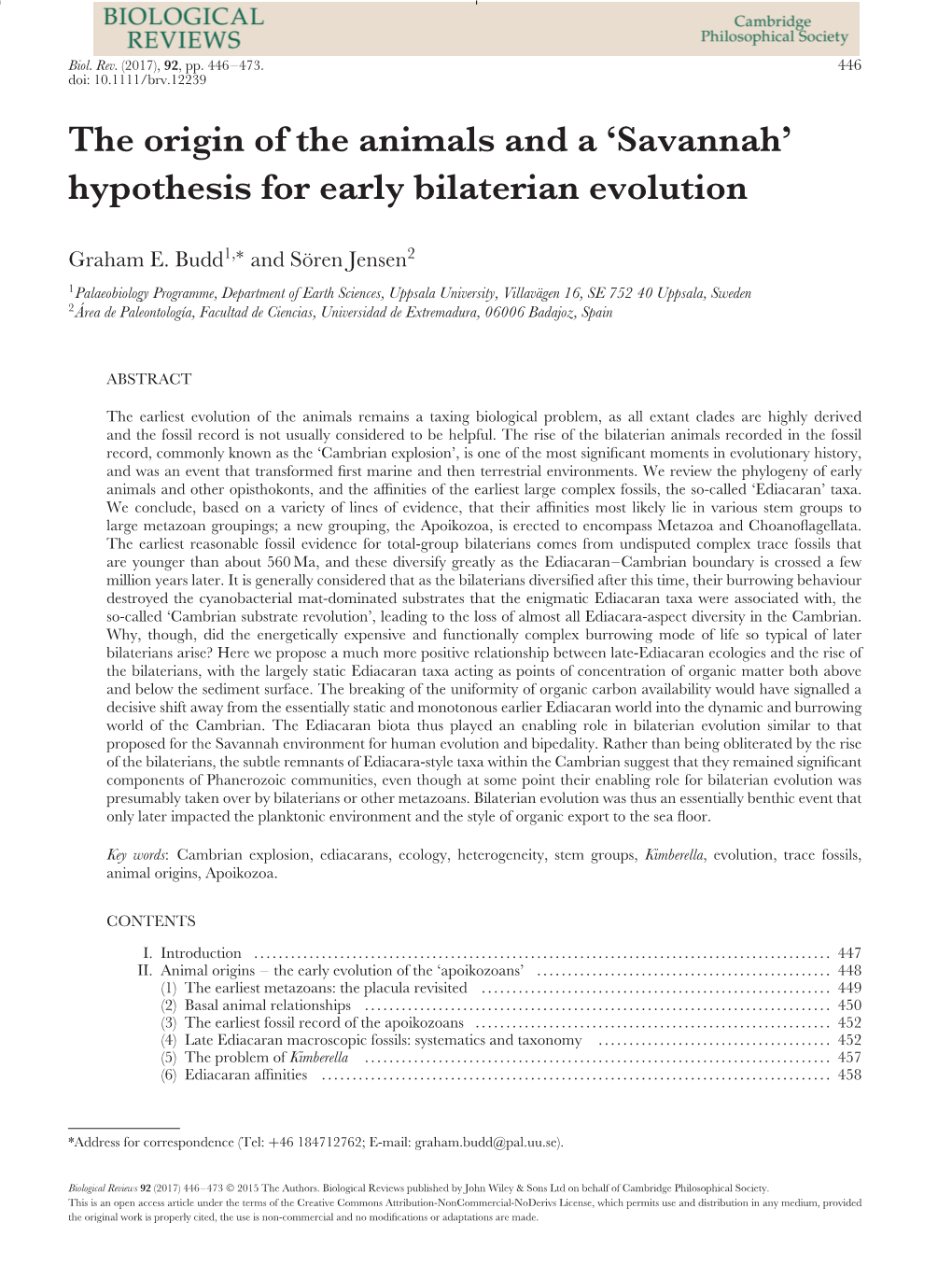 'Savannah' Hypothesis for Early Bilaterian Evolution