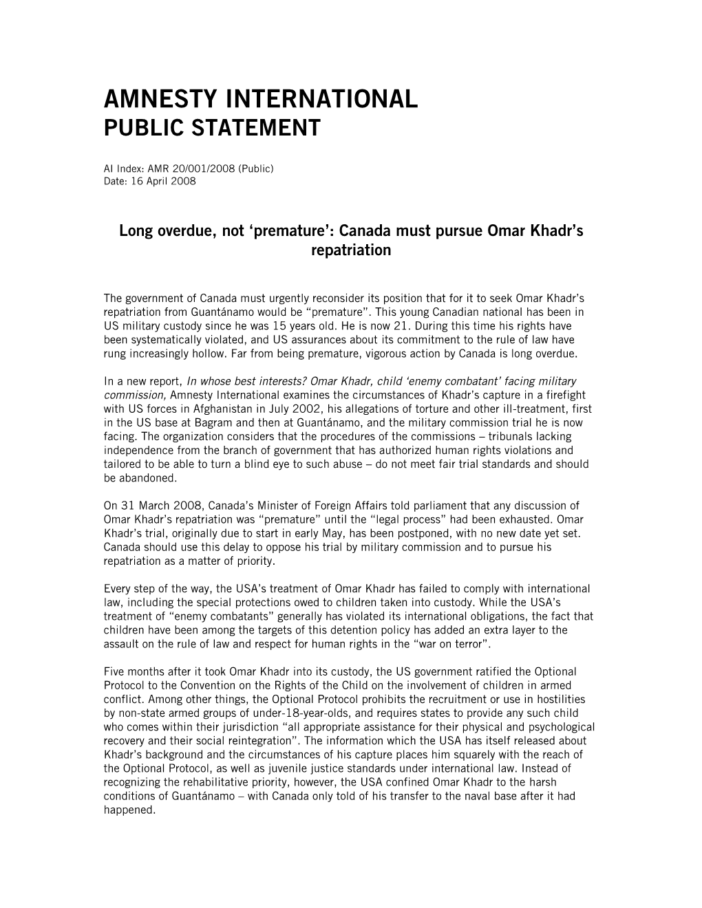 Canada Must Pursue Omar Khadr's Repatriation