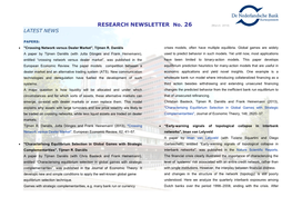 RESEARCH NEWSLETTER No. 26 (March 2014) LATEST NEWS