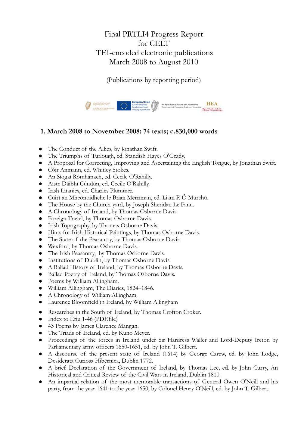 Final PRTLI Cycle 4 Progress Report for CELT