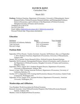 DAVID M. KOTZ Curriculum Vitae