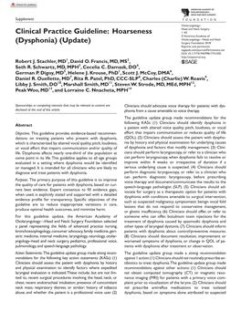 Clinical Practice Guideline: Hoarseness (Dysphonia) (Update)