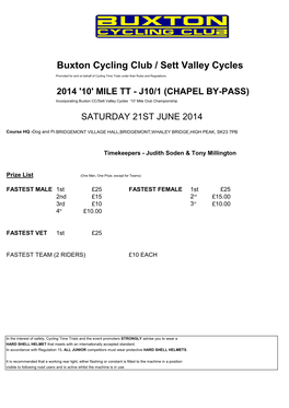 Buxton Cycling Club / Sett Valley Cycles Promoted for and on Behalf of Cycling Time Trials Under Their Rules and Regulations