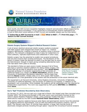 NSF Current Newsletter Highlights Research and Education Efforts Supported by the National Science Foundation