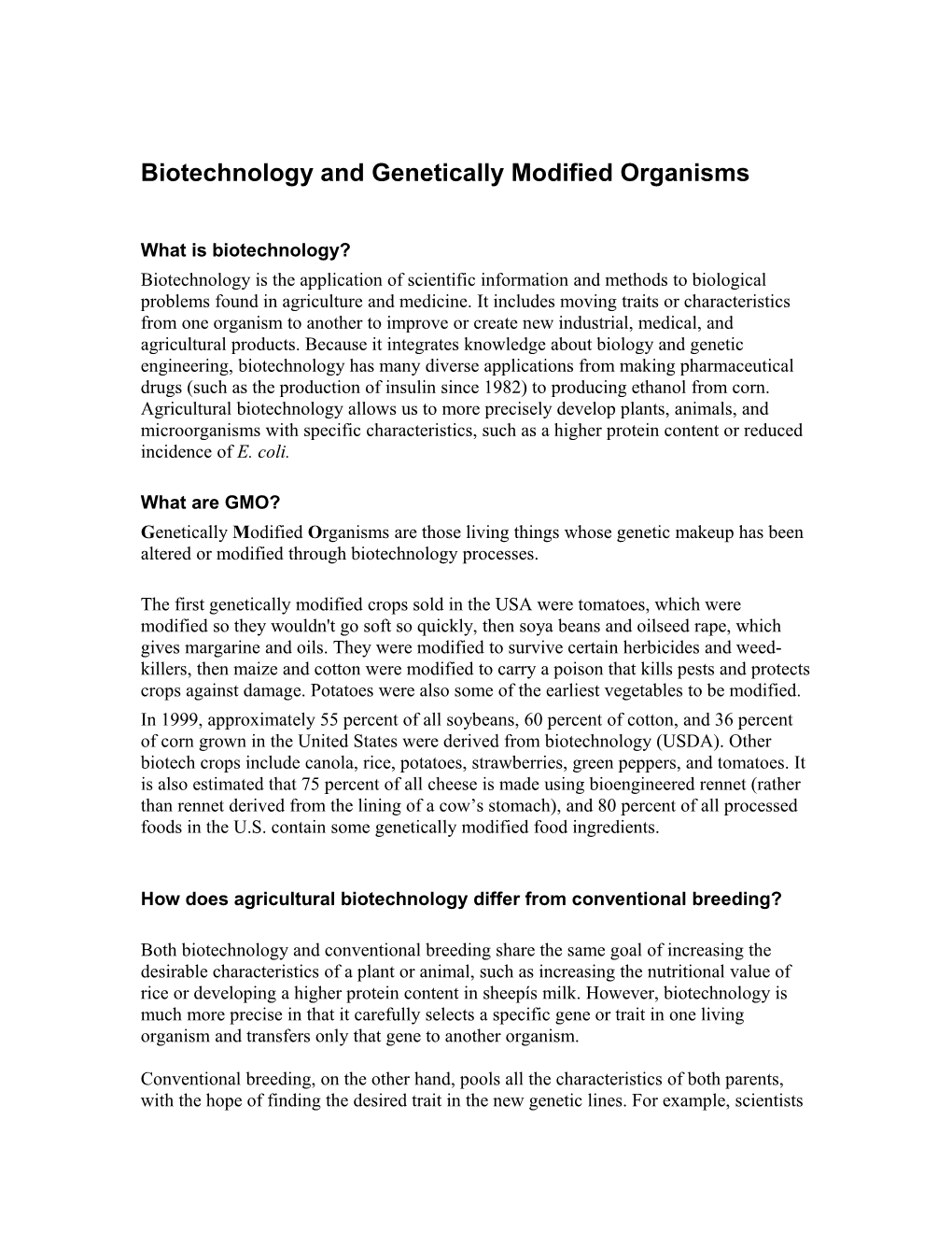 Genetically Modified Crops