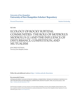 Ecology of Rocky Subtidal Communities