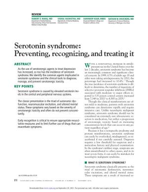 Serotonin Syndrome: Preventing, Recognizing, and Treating It
