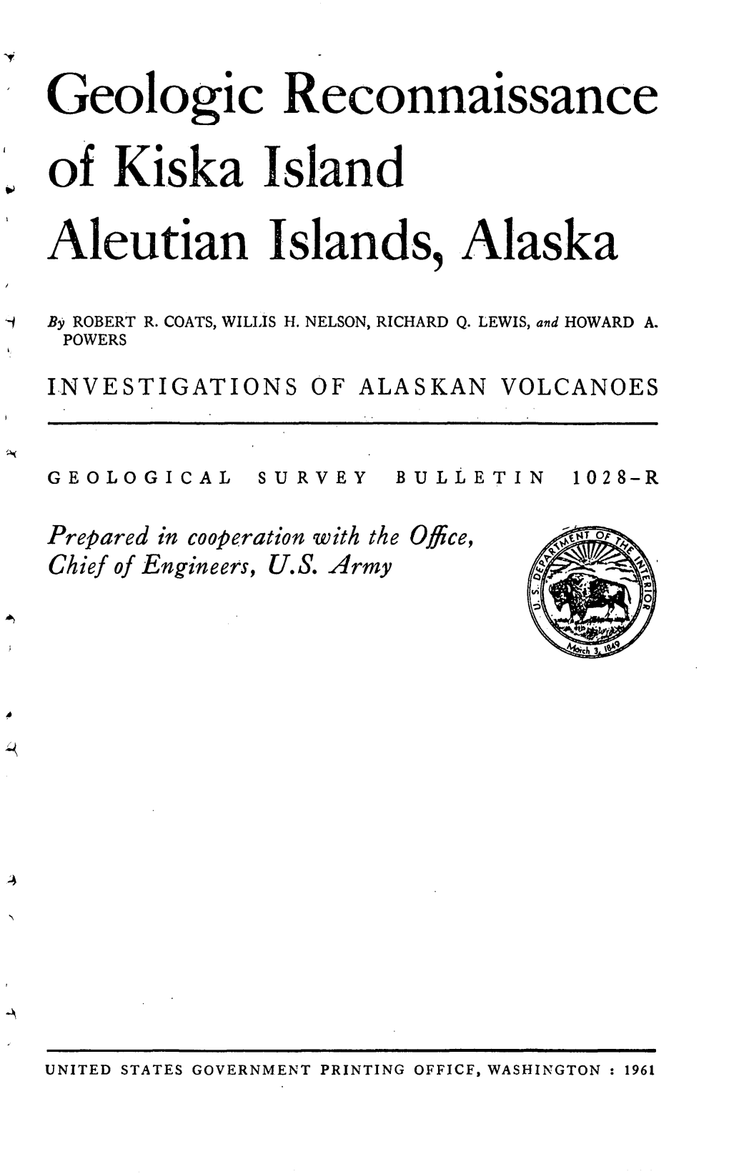 Geologic Reconnaissance of Kiska Island Aleutian Islands, Alaska