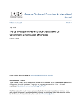 The US Investigation Into the Darfur Crisis and the US Government's Determination of Genocide