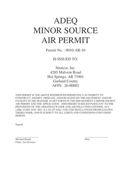 Adeq Minor Source Air Permit