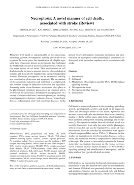 Necroptosis: a Novel Manner of Cell Death, Associated with Stroke (Review)