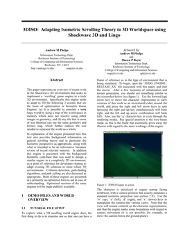 3DISO: Adapting Isometric Scrolling Theory to 3D Worldspace Using Shockwave 3D and Lingo