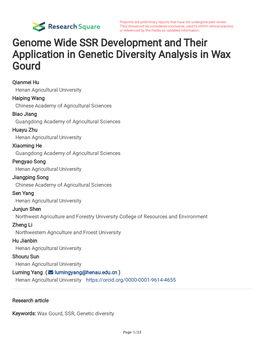 Genome Wide SSR Development and Their Application in Genetic Diversity Analysis in Wax Gourd