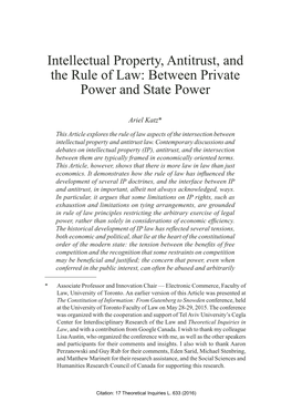 Intellectual Property, Antitrust, and the Rule of Law: Between Private Power and State Power