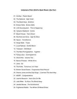 Listeners Pick 2010'S Best Music (So Far) 01. Gorillaz: Plastic