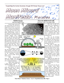 MMM Classics Year 14: MMM #S131-140 the First Fifteen Years December 1999 - November 2000 Several Topics and Arti- This Year, We Take an in Cles Stood out This Year