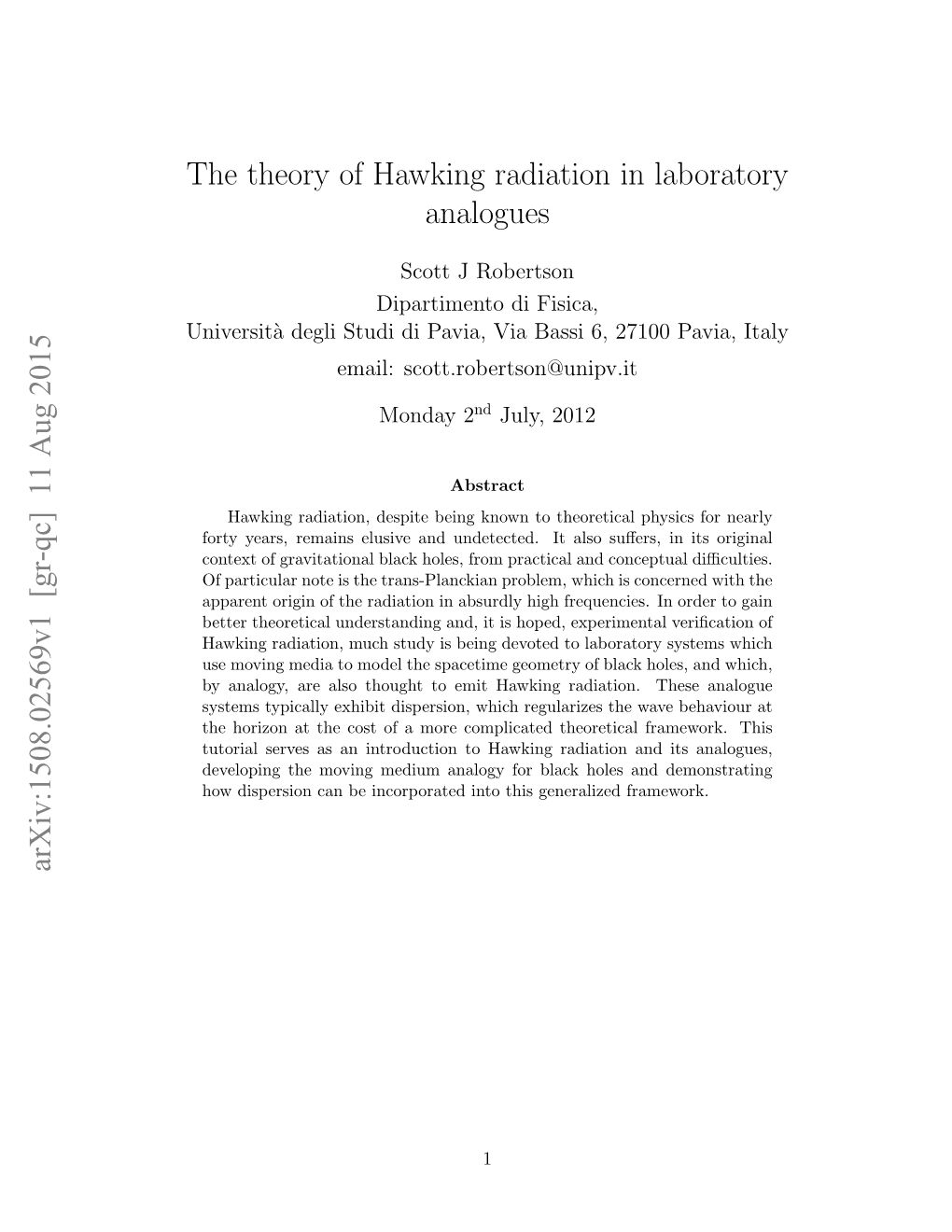 The Theory of Hawking Radiation in Laboratory Analogues Arxiv