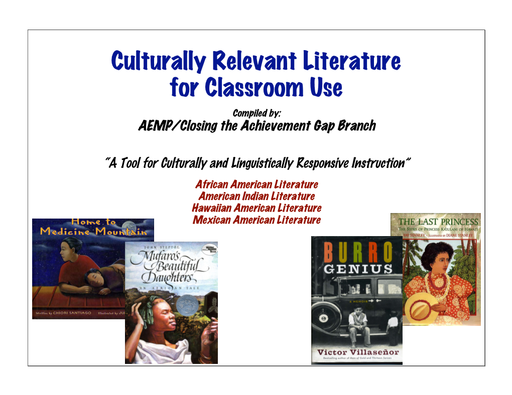 Culturally Relevant Literature for Classroom Use