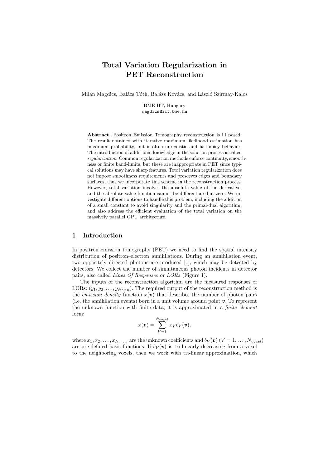 Total Variation Regularization in PET Reconstruction