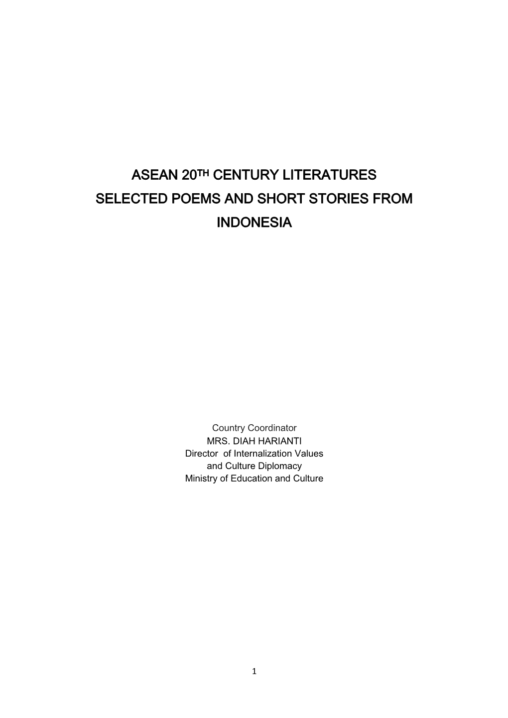 Asean 20Th Century Literatures Selected Poems and Short Stories From