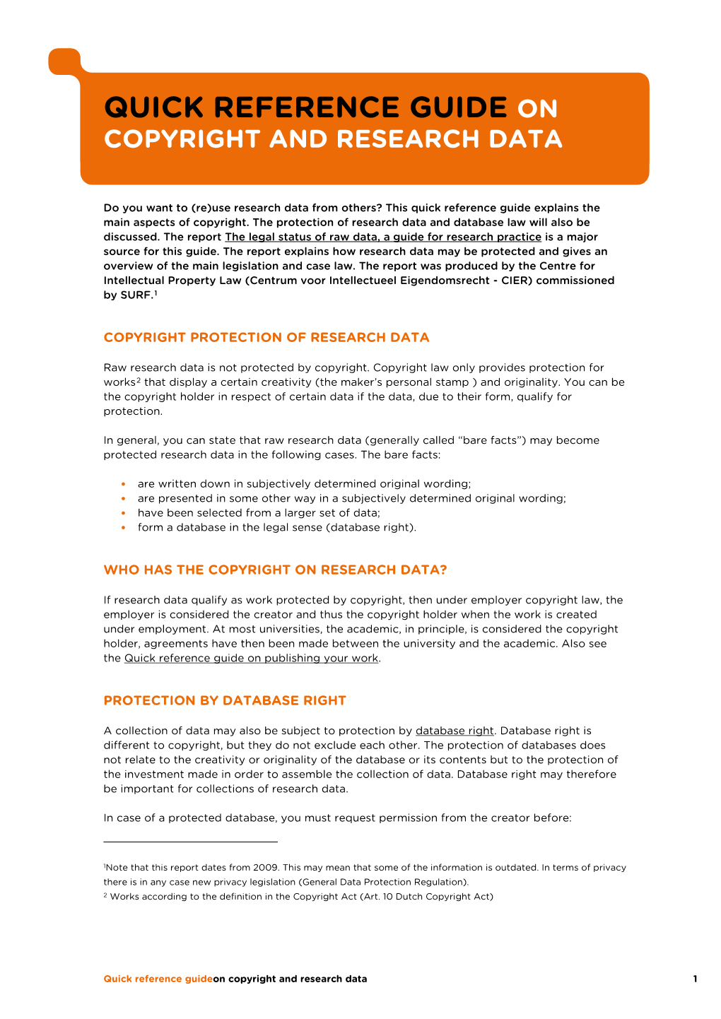 Quick Reference Guide on Copyright and Research Data