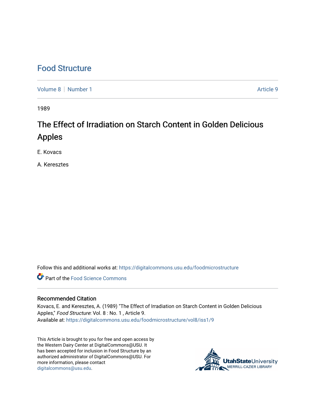 The Effect of Irradiation on Starch Content in Golden Delicious Apples