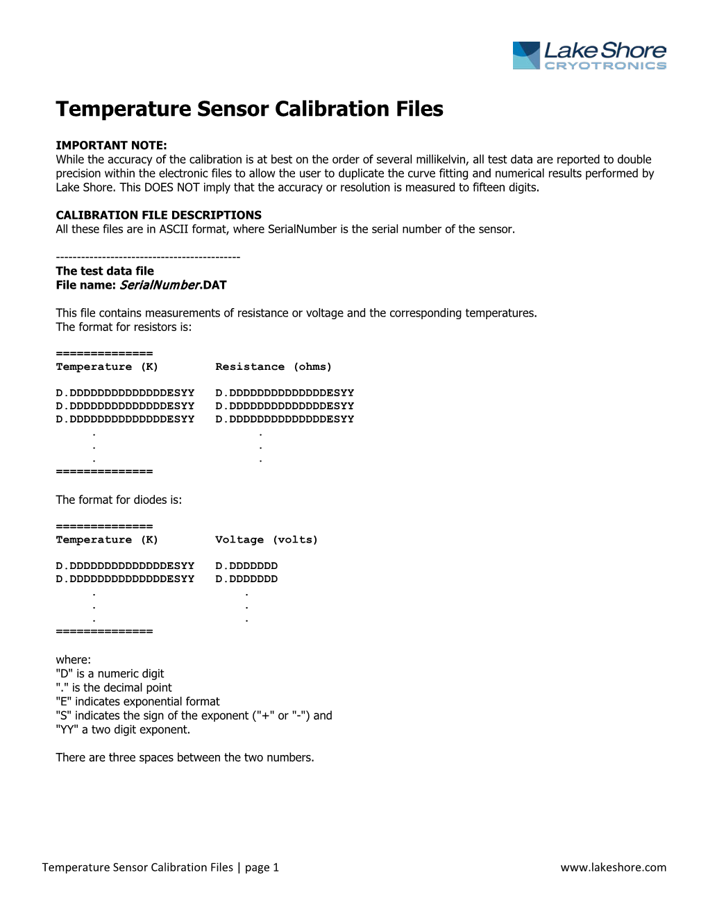 Temperature Sensor Calibration Files