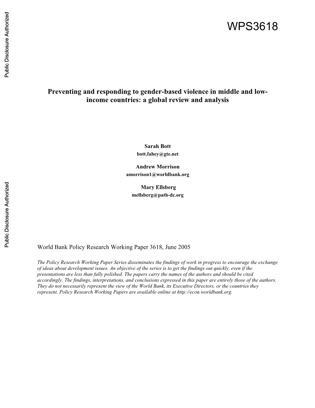 Preventing and Responding to Gender-Based Violence in Middle and Low- Income Countries: a Global Review and Analysis