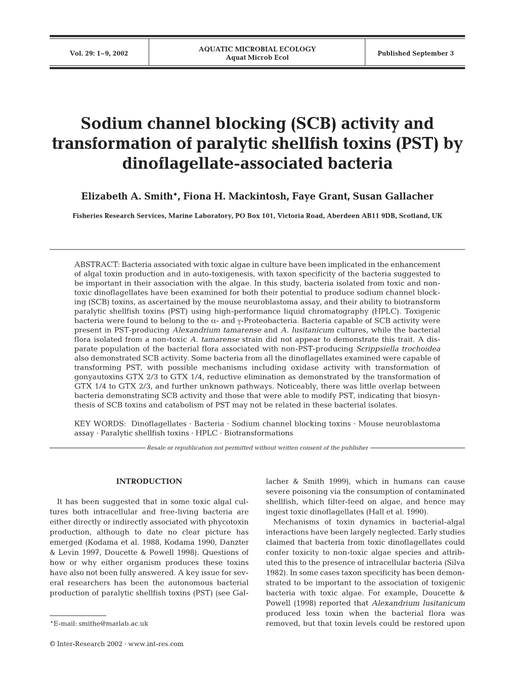 Sodium Channel Blocking (SCB) Activity and Transformation of Paralytic Shellfish Toxins (PST) by Dinoflagellate-Associated Bacteria