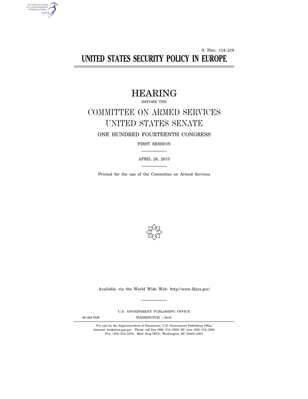 United States Security Policy in Europe