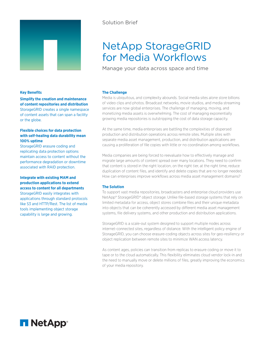Netapp Storagegrid for Media Workflows Manage Your Data Across Space and Time