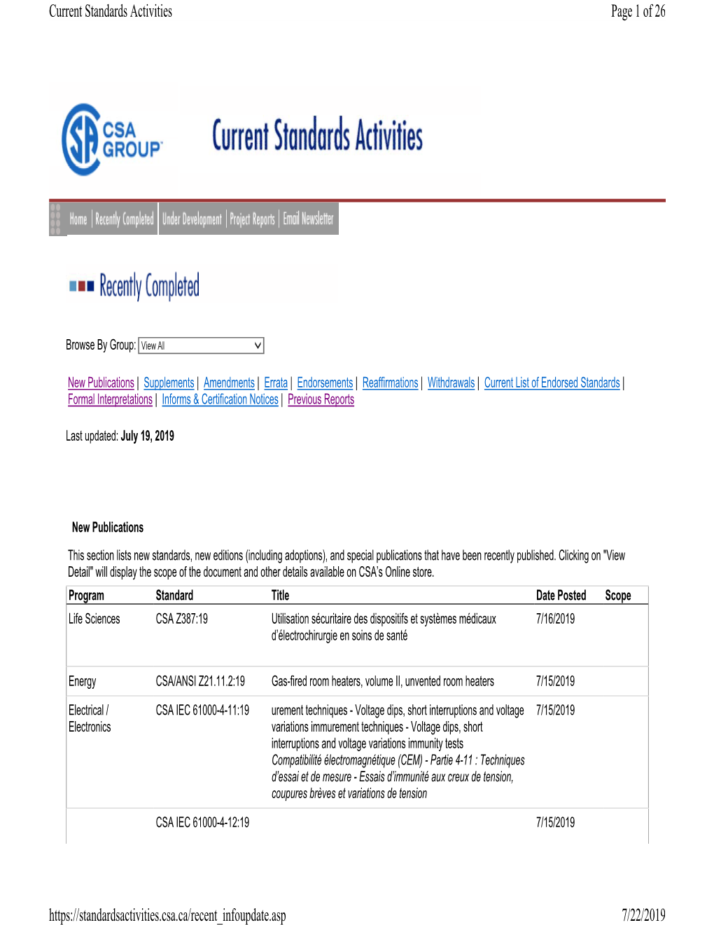 Page 1 of 26 Current Standards Activities 7/22/2019 Https