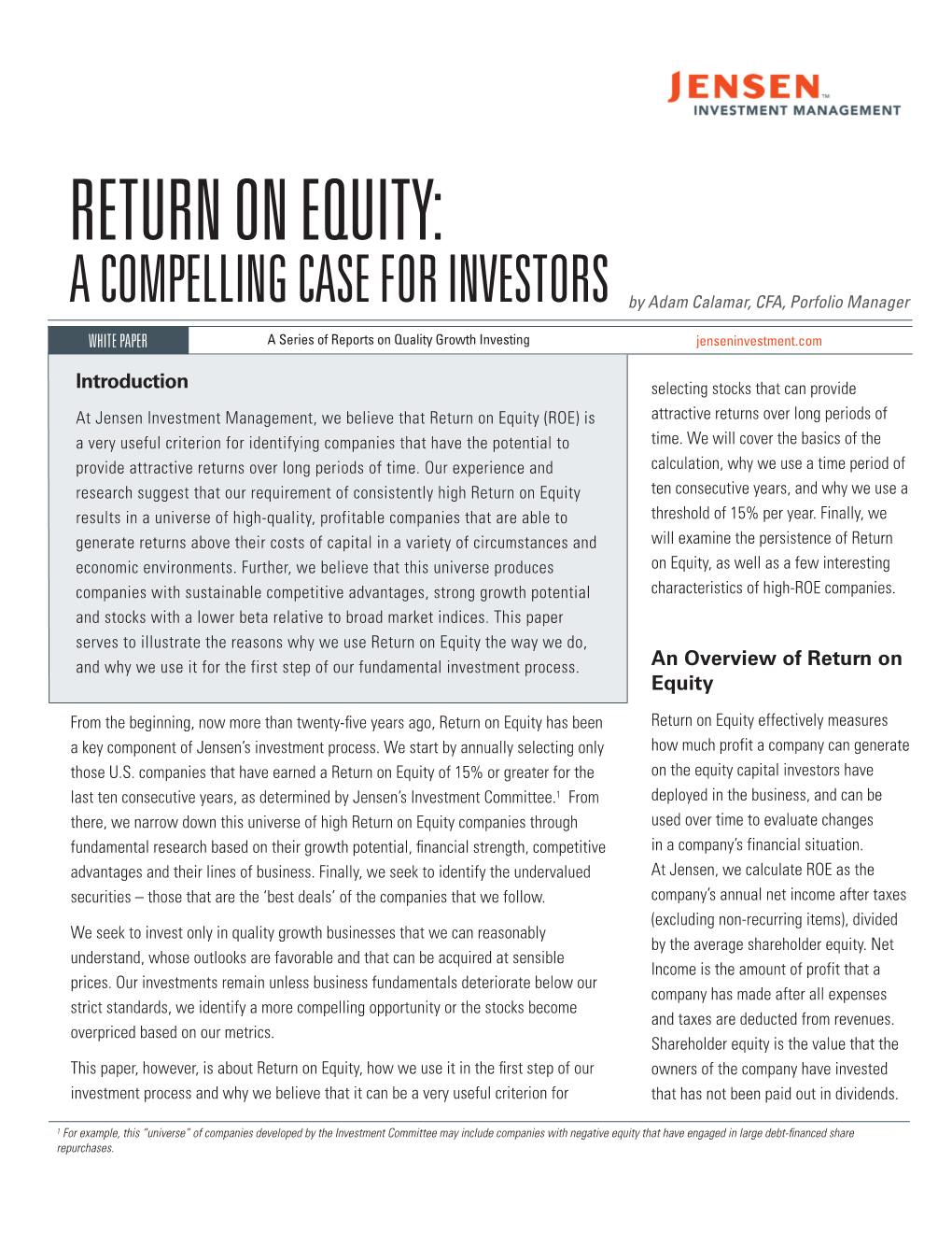 Return on Equity: a Compelling Case for Investors