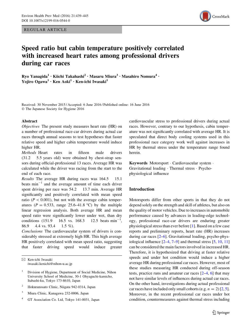 Speed Ratio but Cabin Temperature Positively Correlated with Increased Heart Rates Among Professional Drivers During Car Races