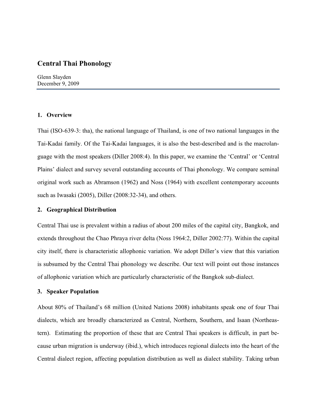 Survey of Central Thai Phonology