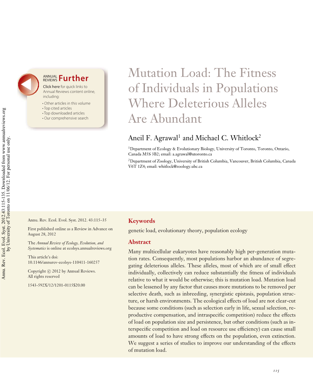 Mutation Load: the Fitness of Individuals in Populations Where Deleterious Alleles Are Abundant