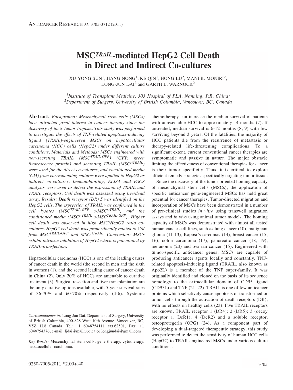 Mediated Hepg2 Cell Death in Direct and Indirect Co-Cultures