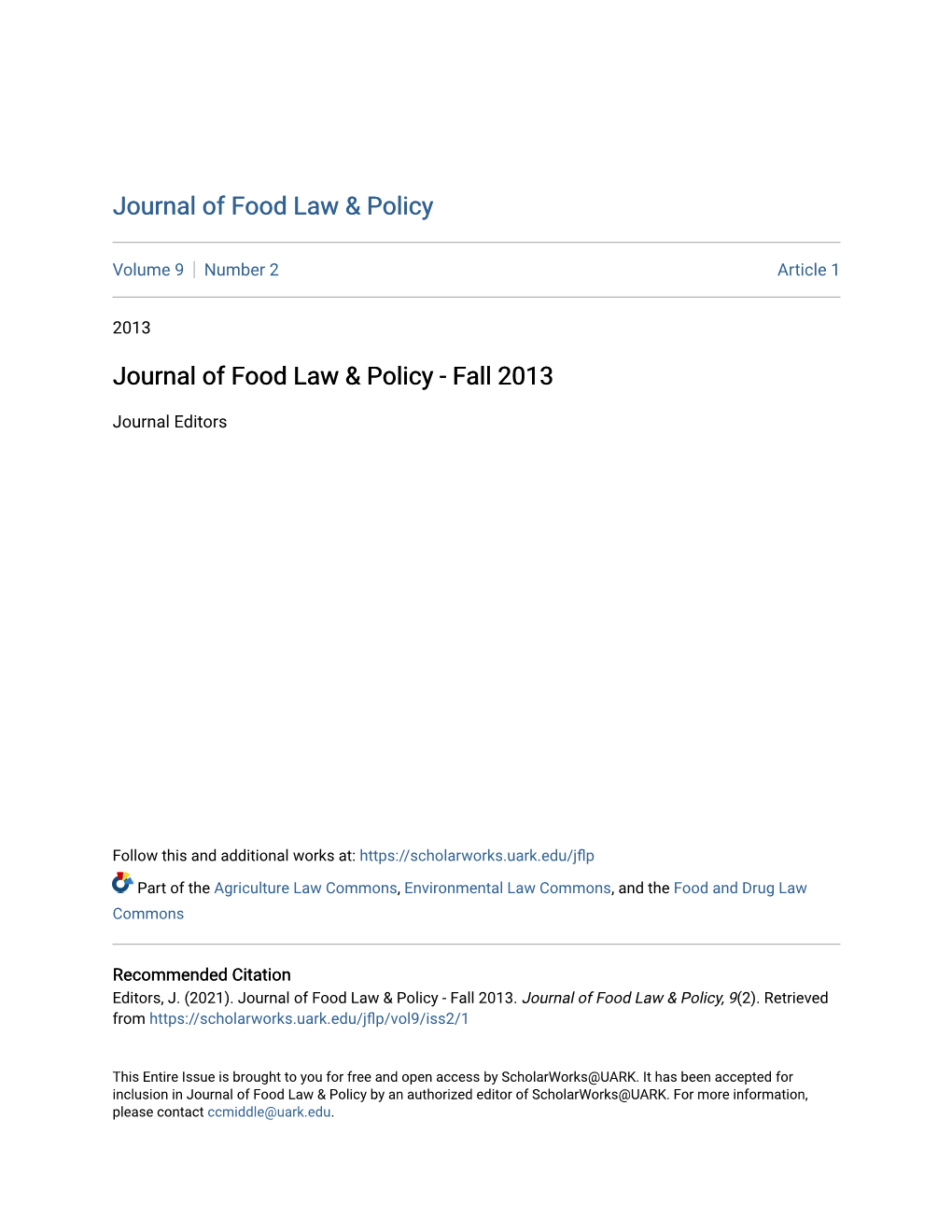 Journal of Food Law & Policy