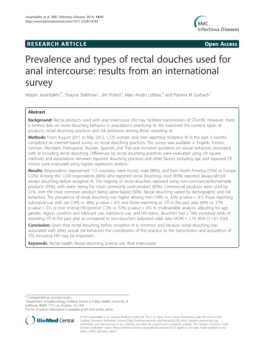 Prevalence and Types of Rectal Douches Used for Anal Intercourse