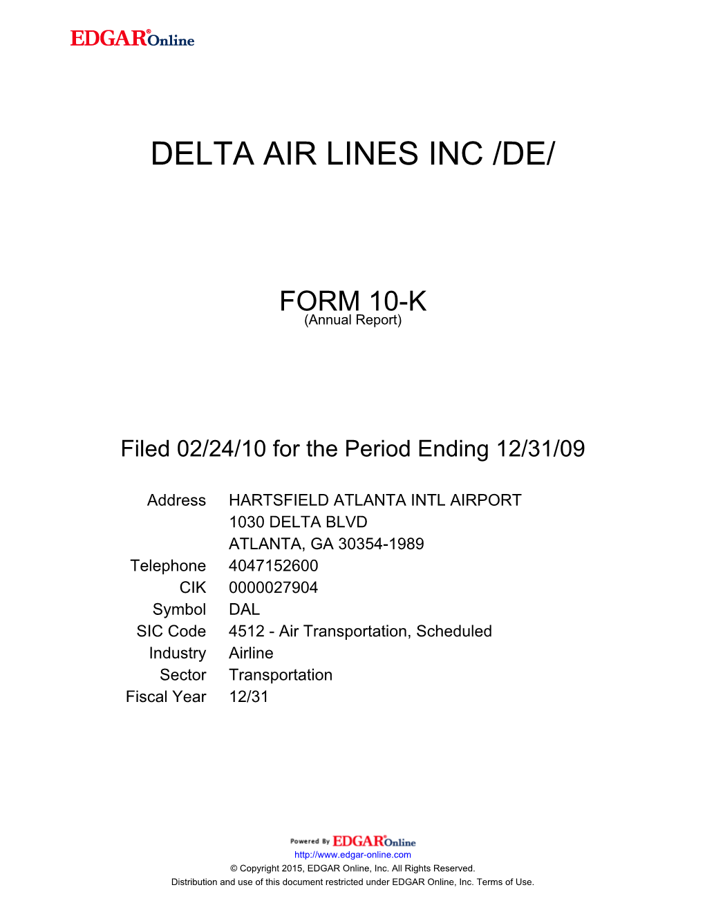 Delta Air Lines Inc /De