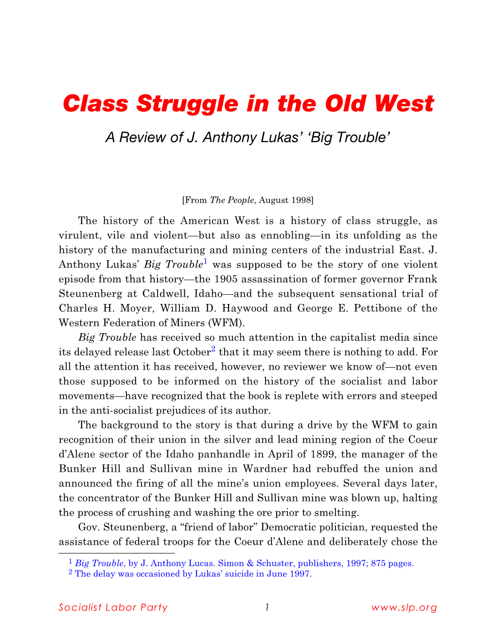 Class Struggle in the Old West