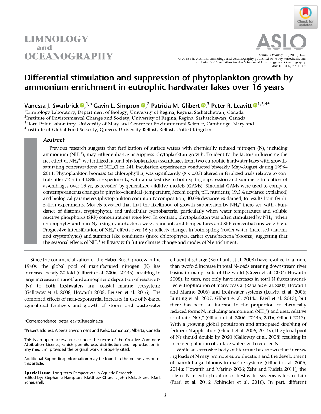 Differential Stimulation and Suppression of Phytoplankton Growth by Ammonium Enrichment in Eutrophic Hardwater Lakes Over 16 Years