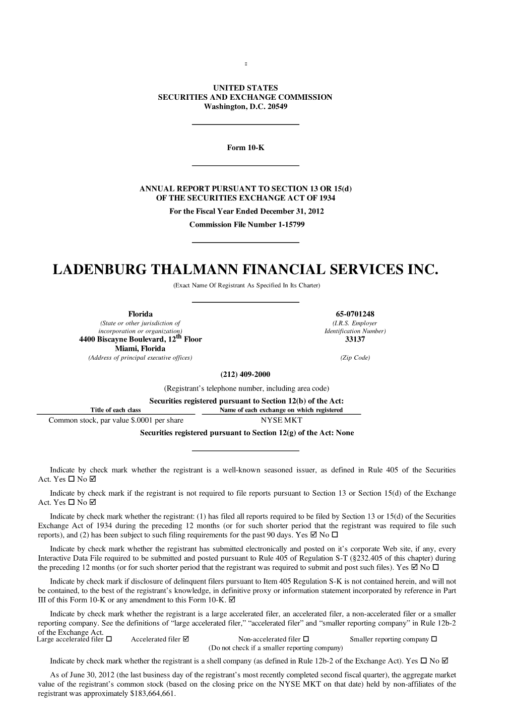 Ladenburg Thalmann Financial Services Inc