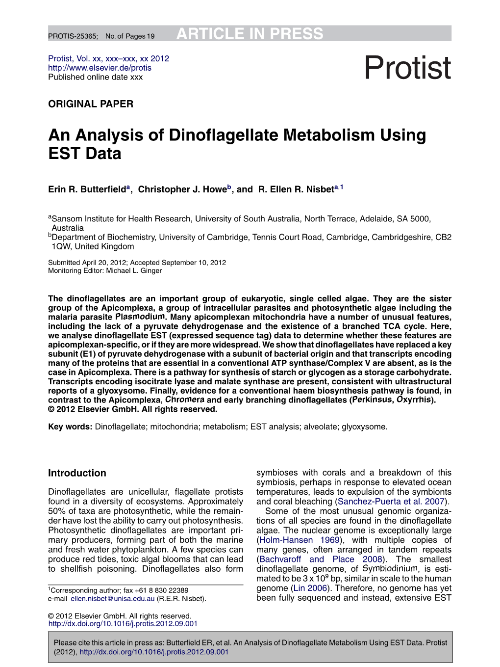 An Analysis of Dinoflagellate Metabolism Using EST Data