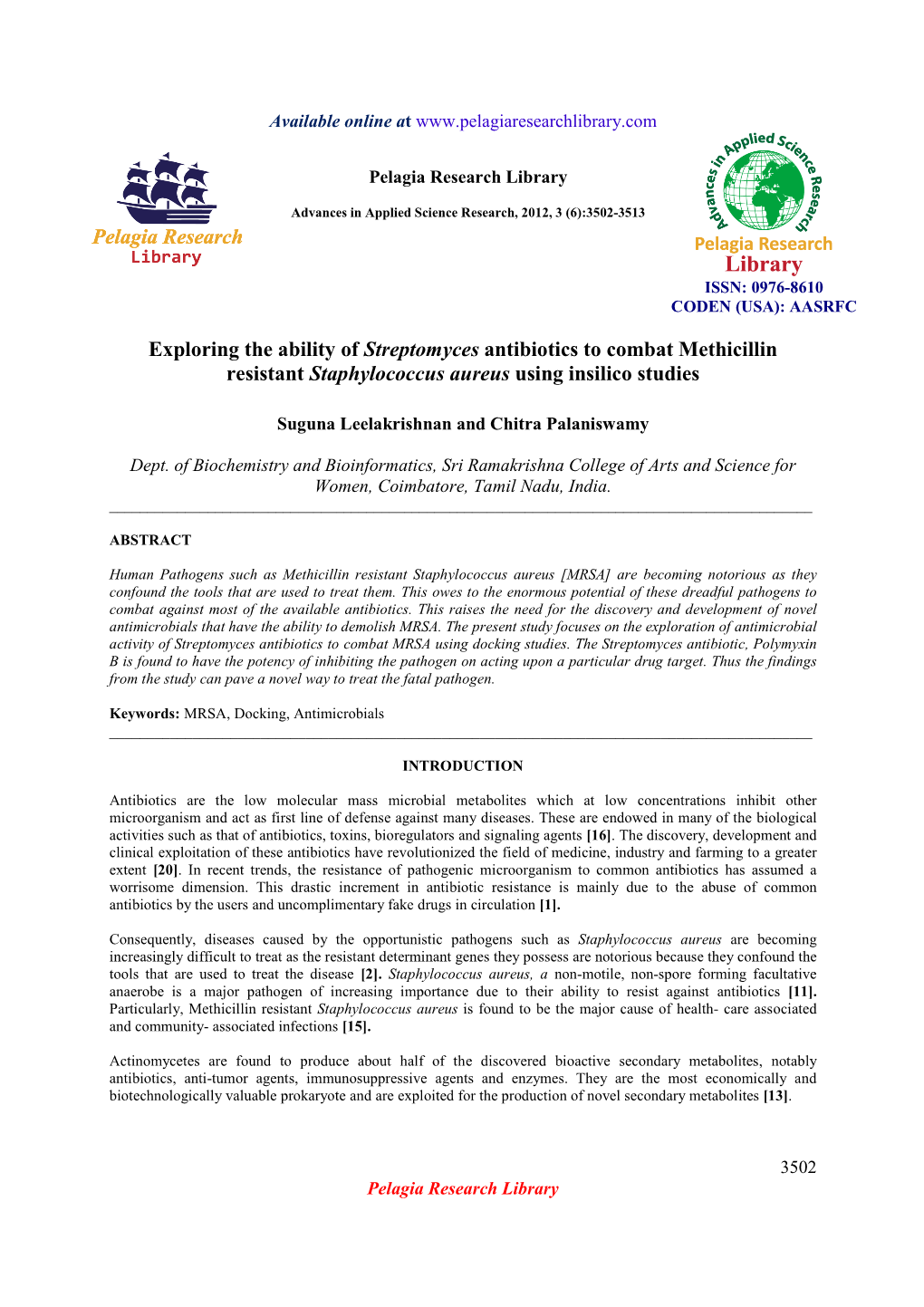 Exploring the Ability of Streptomyces Antibiotics to Combat Methicillin Resistant Staphylococcus Aureus Using Insilico Studies