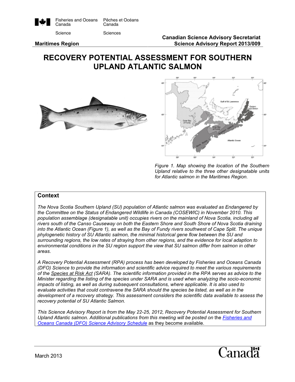 Recovery Potential Assessment for Southern Upland Atlantic Salmon