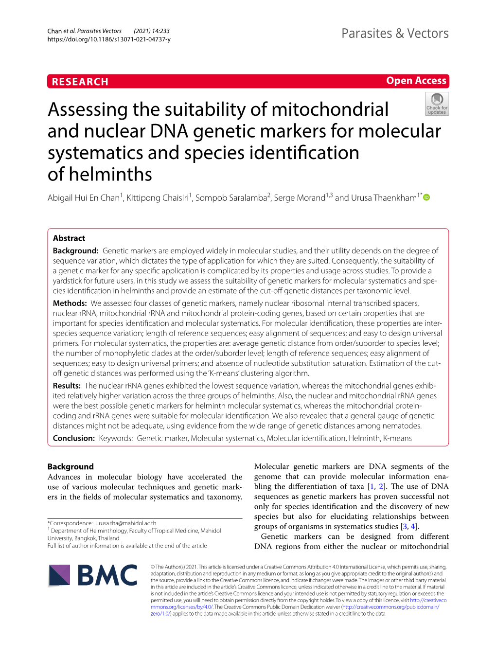 Assessing the Suitability of Mitochondrial and Nuclear DNA