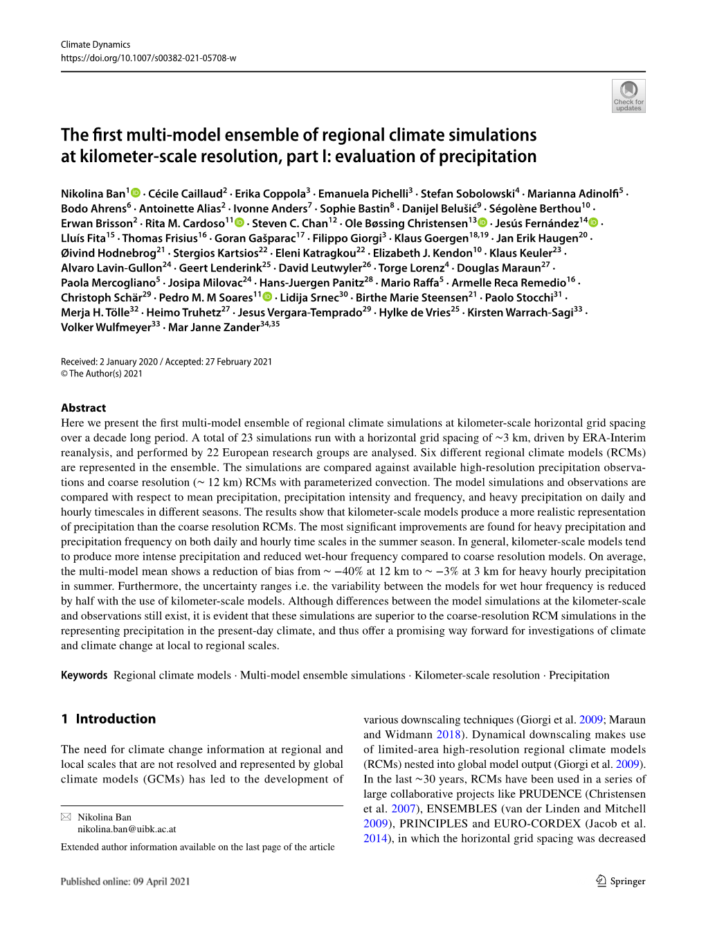 The First Multi-Model Ensemble of Regional Climate Simulations at Kilometer-Scale Resolution, Part I