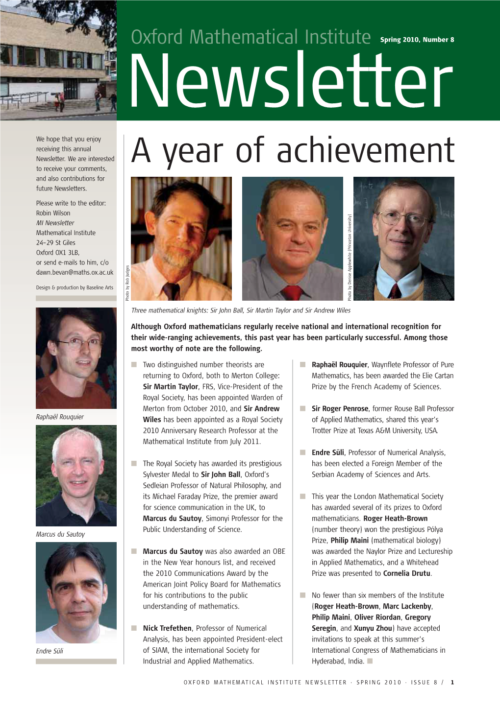 A Year of Achievement to Receive Your Comments, and Also Contributions for Future Newsletters